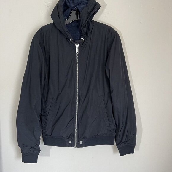 Diesel Bomber Jacket Black Blue Reversible Full Zip Size Small S Hooded - Picture 1 of 9
